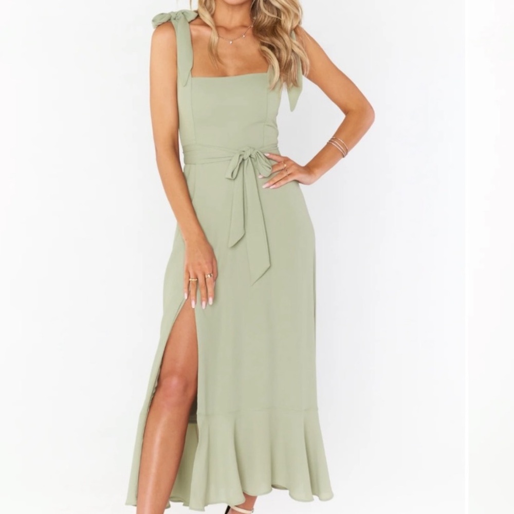 Show me your mumu Claire tie dress in sage crisp